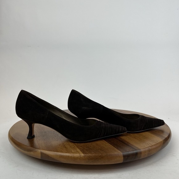 Womens Manolo Blahnik Vintage Brown Suede Pointed Kitten Heels Pumps Size 36.5